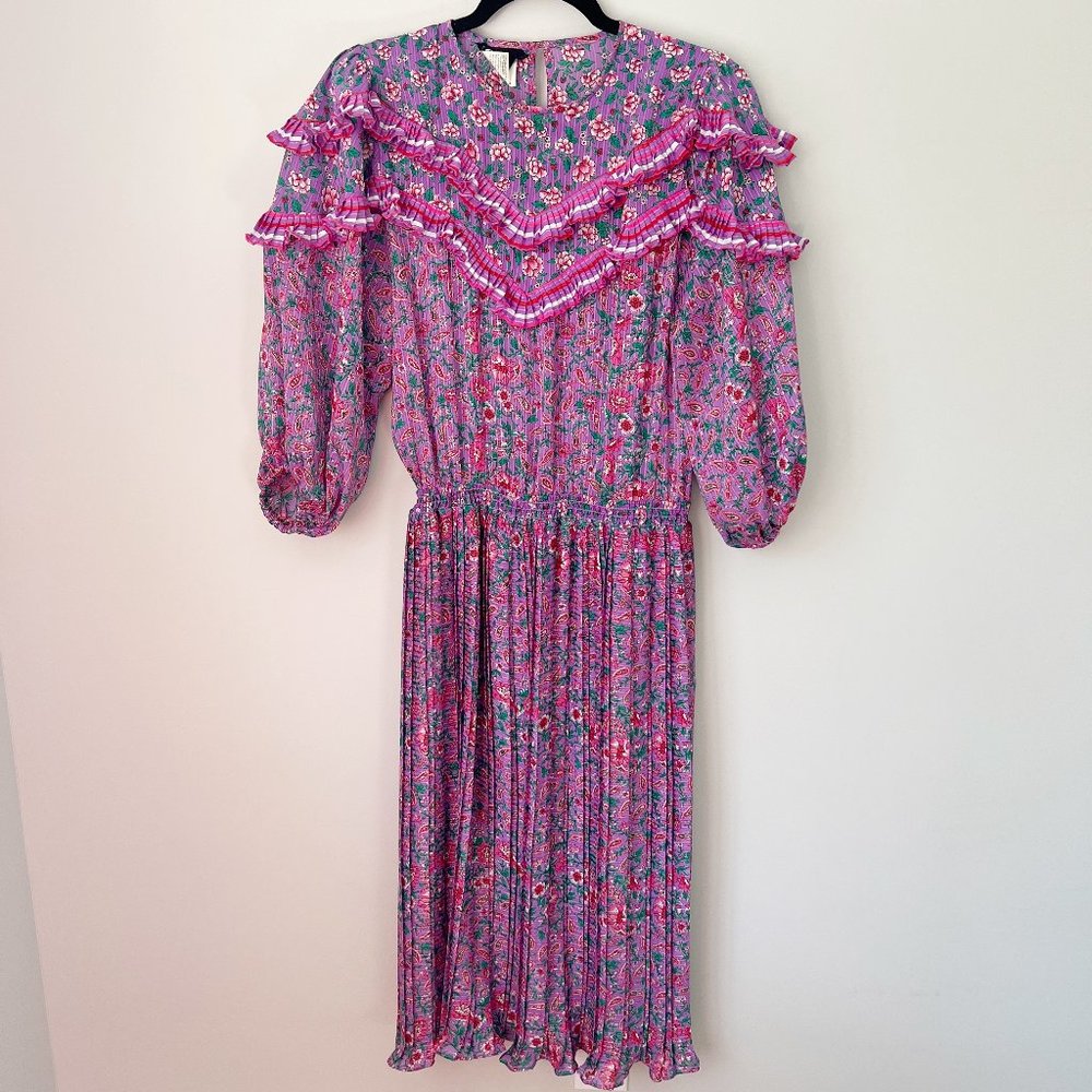 Vintage 1980's Diane Freis Georgette Dress Pleated
